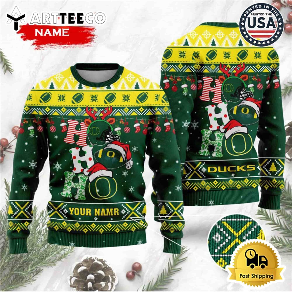 Oregon Ducks Ugly Sweater Custom Name Wool Sweater NCAA Football Gifts