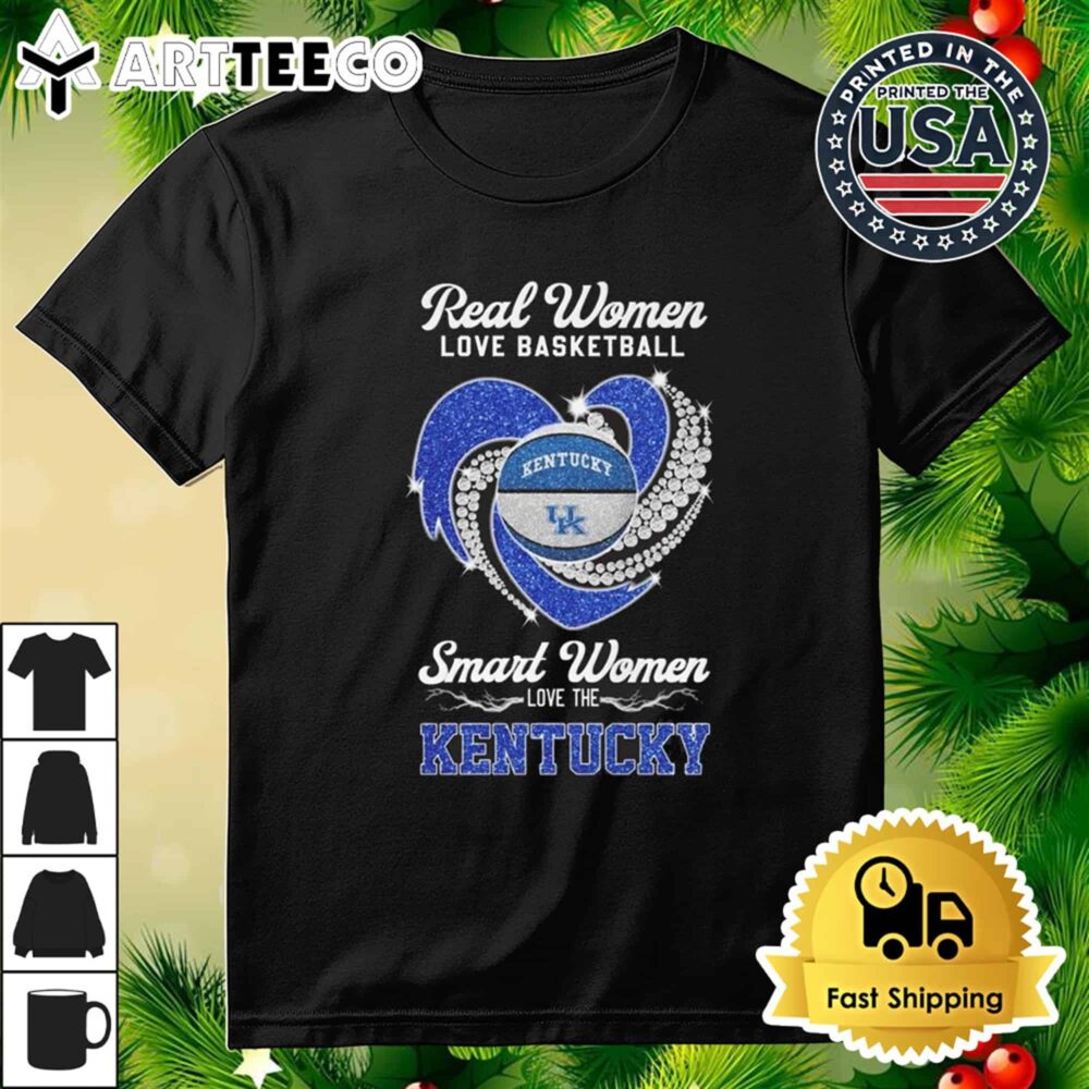 Real Women Love Basketball Smart Women Love The Kentucky Wildcats Diamond Heart T Shirt 3