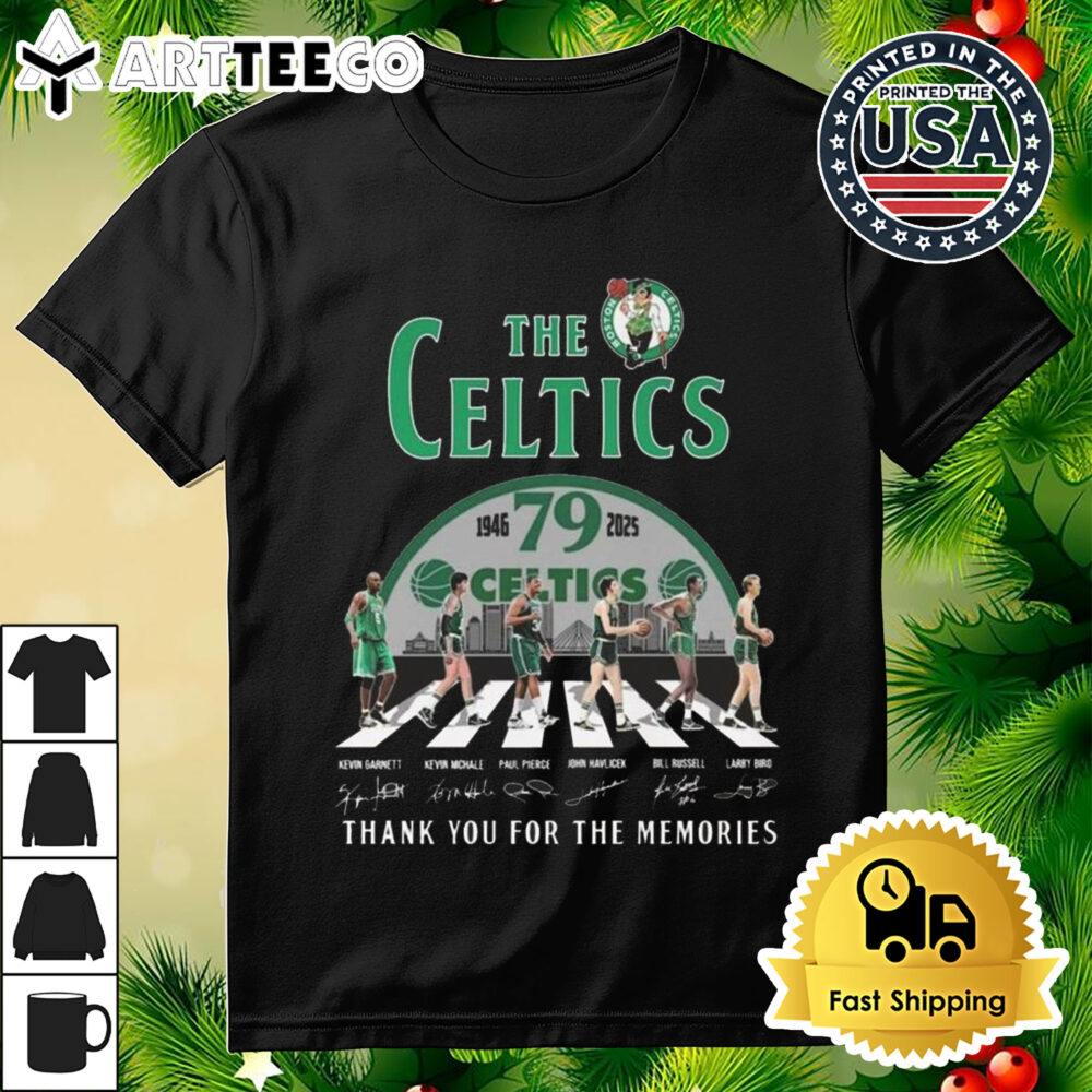 The Boston Celtics 1945 2025 79 Year Signatures Thank You For The Memories Walking Shirt 3