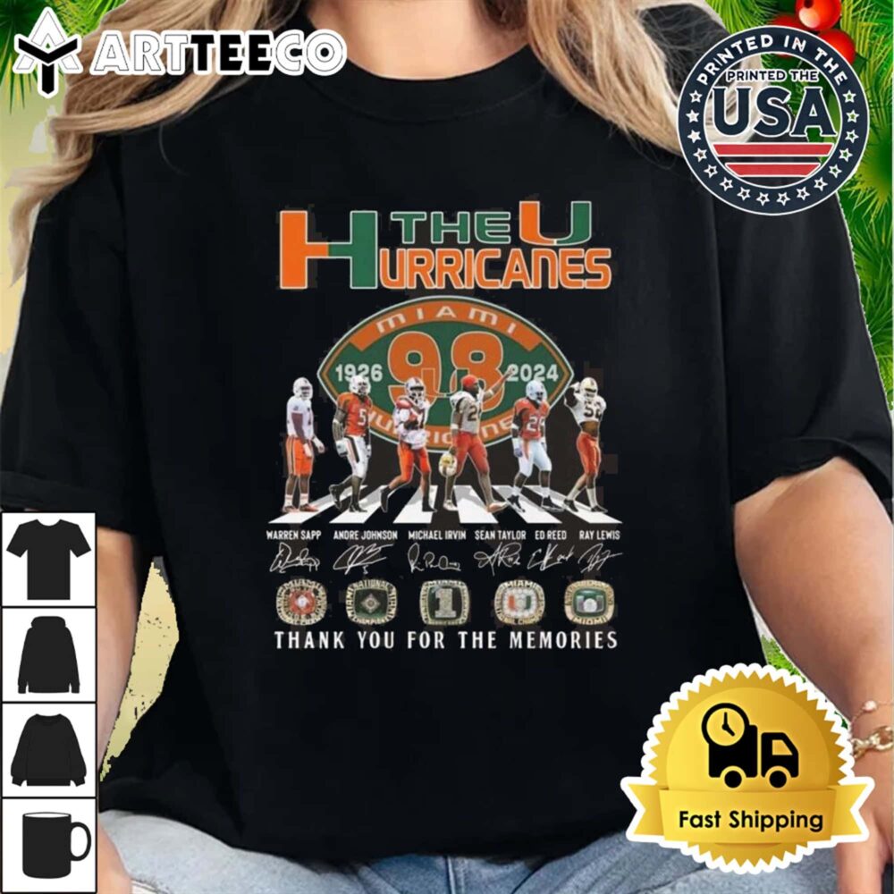 The Miami Hurricanes 98th Anniversary 1926 2024 Thank You For The Memories Walking Signatures T Shirt 2